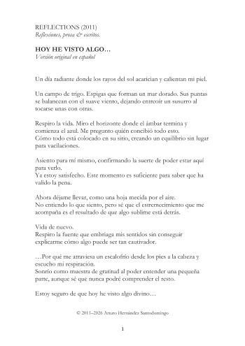REFLECTIONS (2011) - Hoy he visto algo... / Today I have seen something | Arturo Hern&aacute;ndez Santodomingo | Non fiction books | Safe Creative