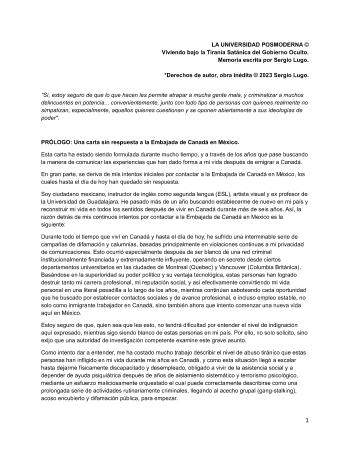 LA UNIVERSIDAD POSMODERNA: Viviendo bajo la Tiranía Satánica del Gobierno Oculto.  Memoria escrita por Sergio Lugo.