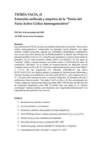 TEORÍA VACIA_Ω  Extensión unificada y empírica de la “Teoría del  Vacío Activo Cíclico Autoregenerativo”